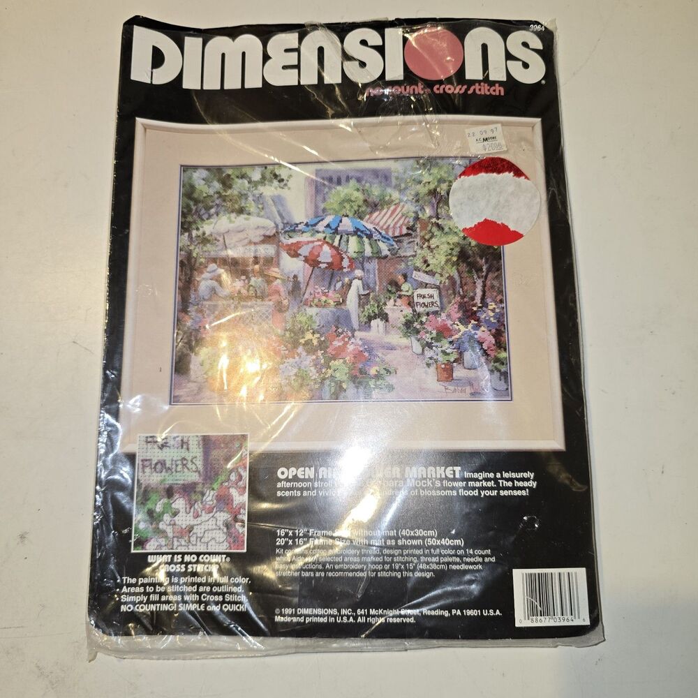 Dimensions Open Air Flower Market No Count Cross Stitch Kit #3964 1991 Open Box